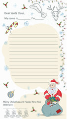 Ready made Christmas and New Years sample letter layout for Santa Claus with a line for the text Santa Claus holds an open bag with gifts