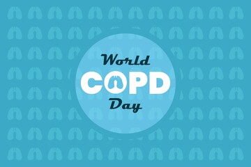 World COPD Day typography on blue background.&nbsp; Lung negative space sign in text. Lung symbol pattern background.&nbsp; International Chronic Obstructive Pulmonary Disease Day. 