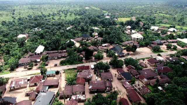 Aerial view of the rural Awa Community in the Imo State of West Africa, Nigeria
