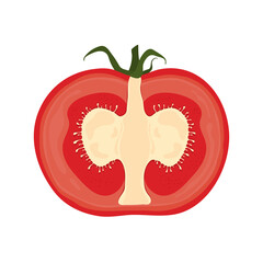Half Tomato with Green Tail Isolated on White Background