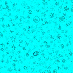 Hand Drawn Snowflakes Christmas Seamless Pattern. Subtle Flying Snow Flakes on chalk snowflakes Background. Actual chalk handdrawn snow overlay. Alluring holiday season decoration.