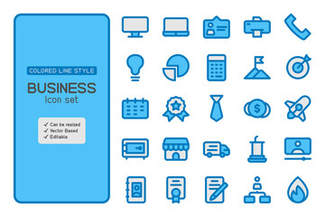 Business icon set with colored line style