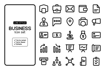 Business icon set with line style