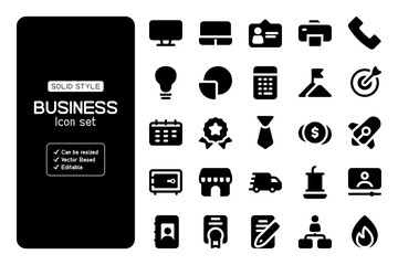 Business icon set with solid style