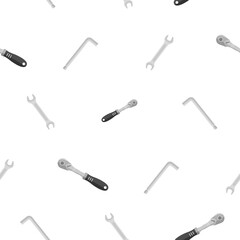 Pattern of flat key ratchet, hexagon and just a wrench classic shape. Color design. On a white background. Tools for any specialist. Flat vector illustration.