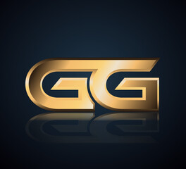 Modern Initial logo 2 letters Gold simple in Dark Background with Shadow Reflection GG