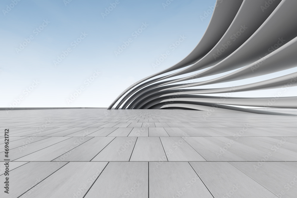 Leinwandbilder 3d render of futuristic architecture background with empty concrete floor, car presentation.
