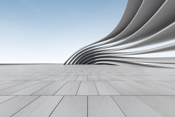 3d render of futuristic architecture background with empty concrete floor, car presentation. - 469621712