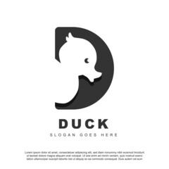 Creative duck logo design. Letter D with duck face vector for brand, shop or others