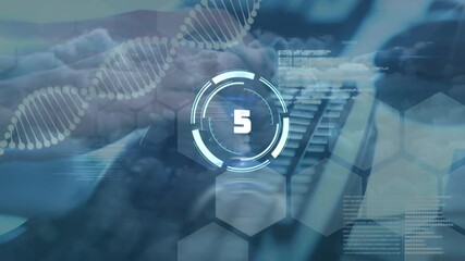 Animation of scope scanning, dna strand and data processing over hands typing on keyboard - Powered by Adobe