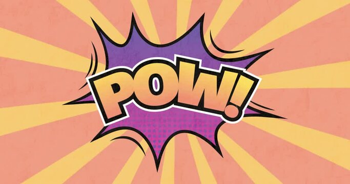 Animation of pow text over orange background