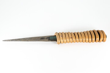 Traditional old design of knife using in local Asia. Homemade cutlery in urban. 