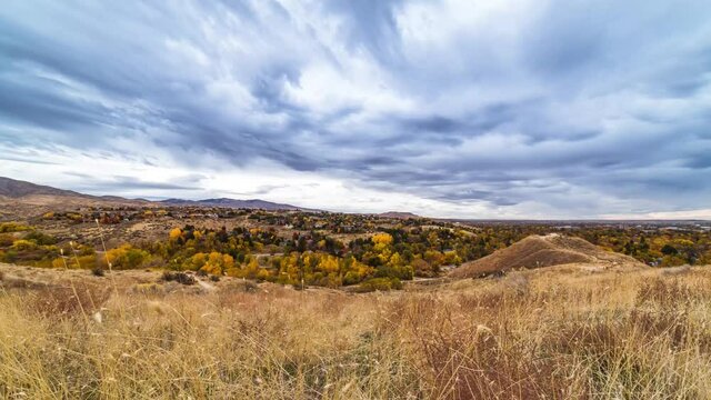 4K Timelapse Video at Camelback Park, Boise Idaho overlooking the foothills of the Autumn Foliage.