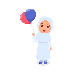 Cute girl and balloons, white background
