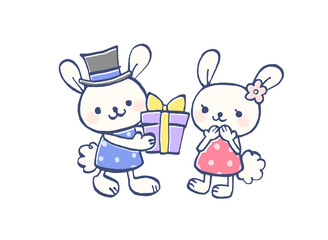 Fototapeta premium プレゼントを贈るうさぎのイラスト