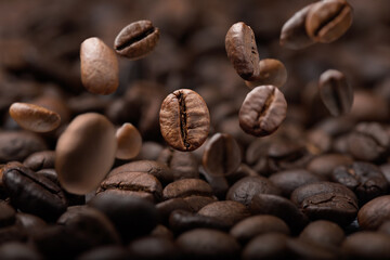 close up dropping coffee beans background