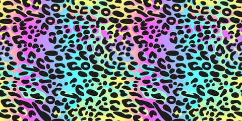Rainbow leopard seamless pattern. Colorful neon vector background. Gradient wallpaper.