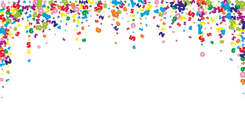 Falling bright numbers. Math study concept with flying digits. Modern back to school mathematics banner on white background. Falling numbers vector illustration.