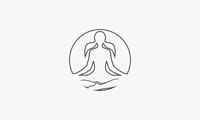line icon circle yoga meditation isolated on white background.