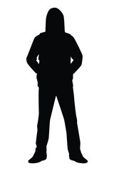 Young man in hood silhouette vector on white background, hacker, technology crime people concept.