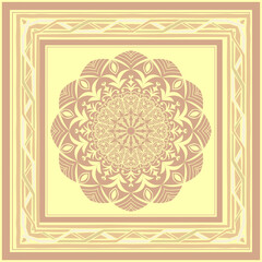 scarf pattern design . Geometric ornament with frame, border. Bandanna, shawl, scarf, tablecloth design for textile fabric print 