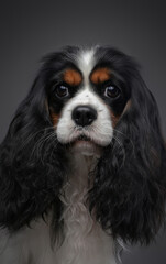 Headshot of purebred cavalier king charles breed dog