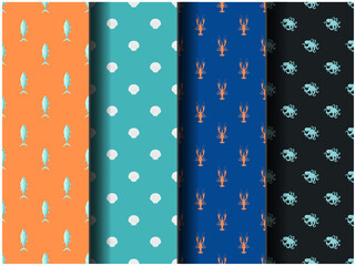 Fototapeta premium wallpaper background pattern template icon party cartoon poster flyer vector palette sea food cooked plate octopus sign fish cafe shrimp salmon lobster crab dinner nature set shellfish restaurant logo