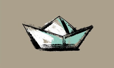 Garden decorative folded boat. Illustration in the style of a careless sketch. Vector on an isolated background.