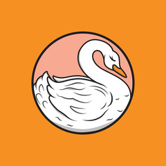 Illustration of a white swan sleeping soundly on an orange background