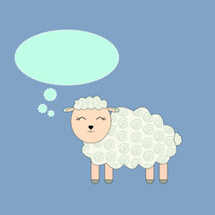 Cute graphic cartoon sheep with message  on gray  isolated background. greeting card illustration.