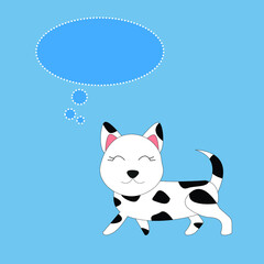 Cute graphic cartoon dog with message  on blue isolated background. greeting card illustration.