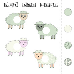 Vector illustration of mead animals lacking the desired element. paper game for the development of preschoolers. Cut out parts of the image and glue on the animal. A fun game for kids and kids