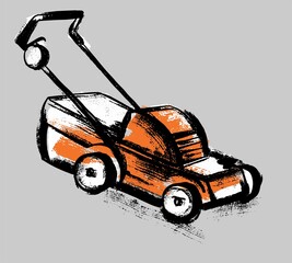 Garden equipment. Lawn mower. Illustration in the style of careless sketch and scrapbooking. Vector on an isolated background.