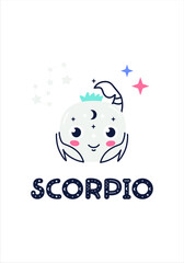 Zodiac sign card template in Scandinavian style children vector illustration