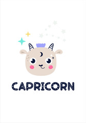 Zodiac sign card template in Scandinavian style children vector illustration