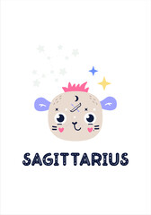 Zodiac sign card template in Scandinavian style children vector illustration