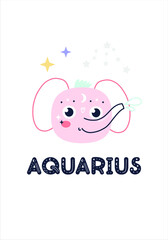 Zodiac sign card template in Scandinavian style children vector illustration