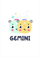 Zodiac sign card template in Scandinavian style children vector illustration