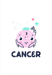 Zodiac sign card template in Scandinavian style children vector illustration