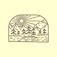 Jasper National Park in mono line art