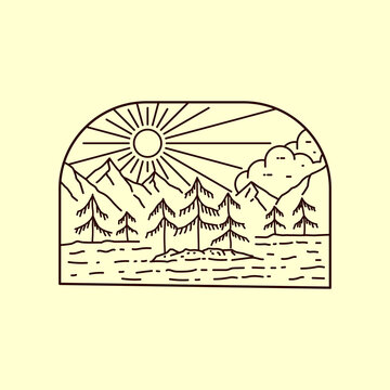 line art mountain landscape with sun clip art preview
