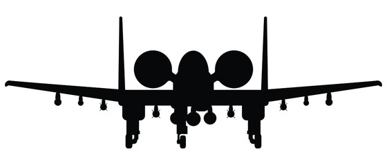 Military attack aircraft silhouette vector on white background, military vehicle technology, set of air force weapon in black and white. - obrazy, fototapety, plakaty