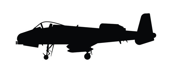 Military attack aircraft silhouette vector on white background, military vehicle technology, set of air force weapon in black and white. - obrazy, fototapety, plakaty