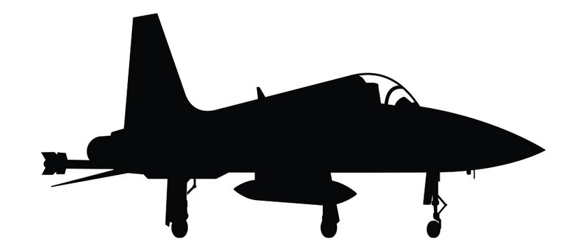 Military attack aircraft silhouette vector on white background, military vehicle technology, set of air force weapon in black and white.
