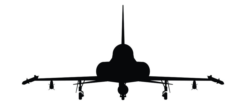Military attack aircraft silhouette vector on white background, military vehicle technology, set of air force weapon in black and white.
