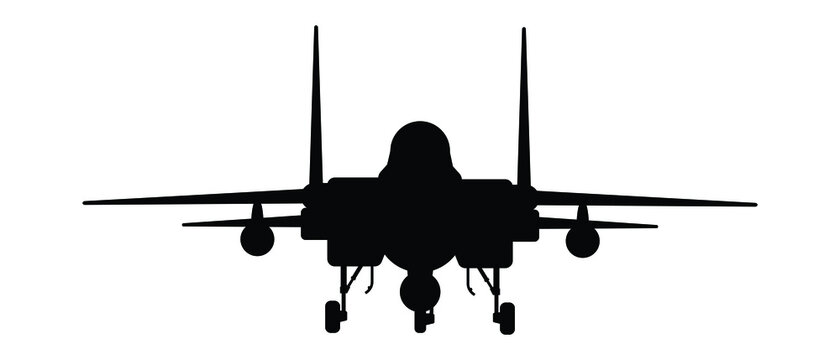 Military attack aircraft silhouette vector on white background, military vehicle technology, set of air force weapon in black and white.