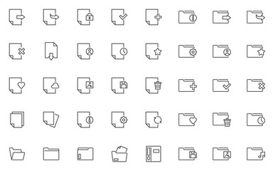 Files and folders line icons set