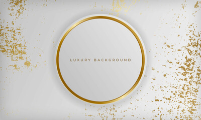 Abstract luxury circle shape design on white background with gold lines and grunge marble texture.
