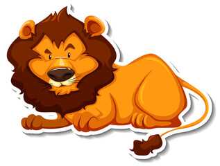 Lion lying cartoon character on white background