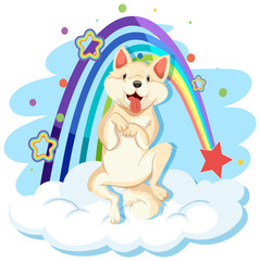 Cute dog on the cloud with rainbow